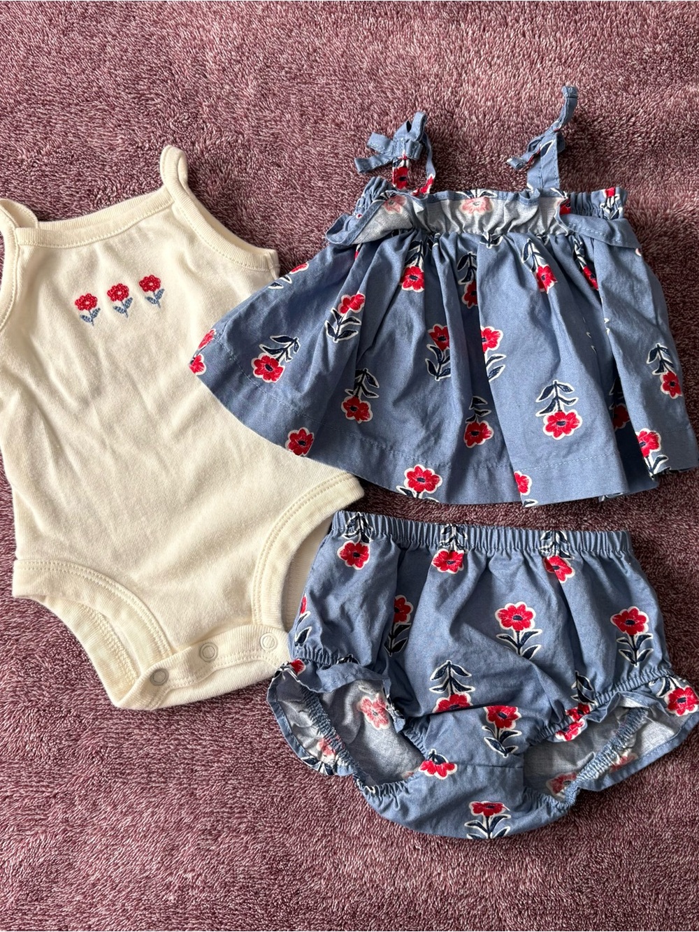Carter's Floral 3-Piece Set - Blue & Cream